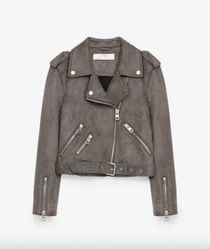 ZARA | Grey Cropped Microsuede Moto Jacket S